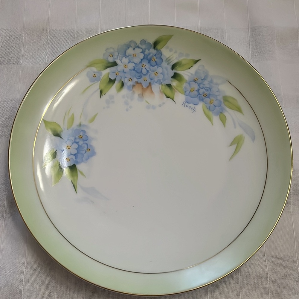 Antique Bavaria (Germany)porcelain plate hand painted & signed blue floral China